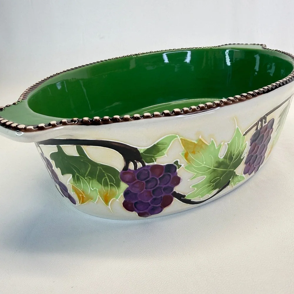 Temp-tations by Tara 3QT Oval Baker Grape Vine Ceramic Dish Lid BS-LX-863359